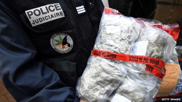 Police in France showing seized cannabis