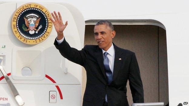 President Barack Obama appeared in Portland, Maine, on 30 October 2014