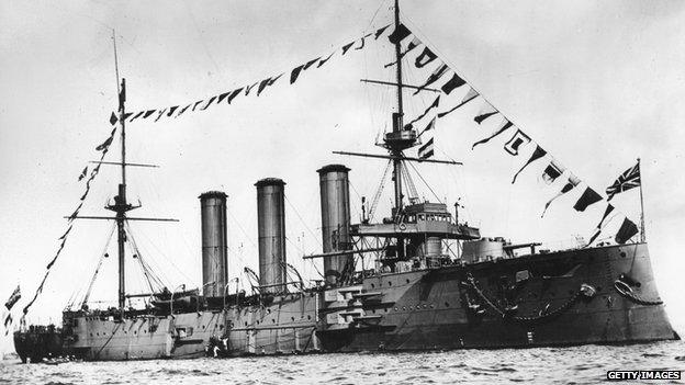 circa 1911: The cruiser, HMS 'Monmouth', at sea