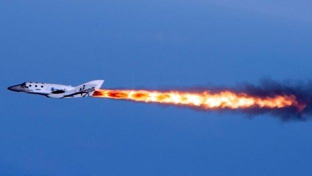 File photo: Virgin Galactic's SpaceShipTwo under rocket power, over Mojave, California, 29 April 2013