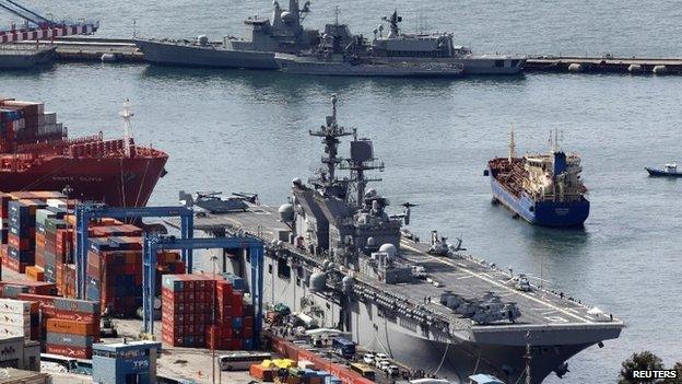 USS America (LHA-6) is pictured as it calls at the port of Valparaiso, northwest of Santiago August 24, 2014.