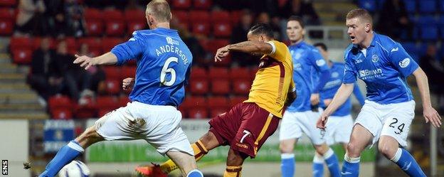 Lionel Ainsworth scores for Motherwell against St Johnstone