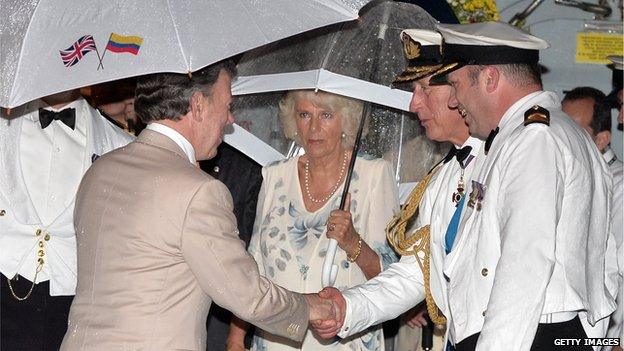 Prince Charles greets President Juan Manuel Santos