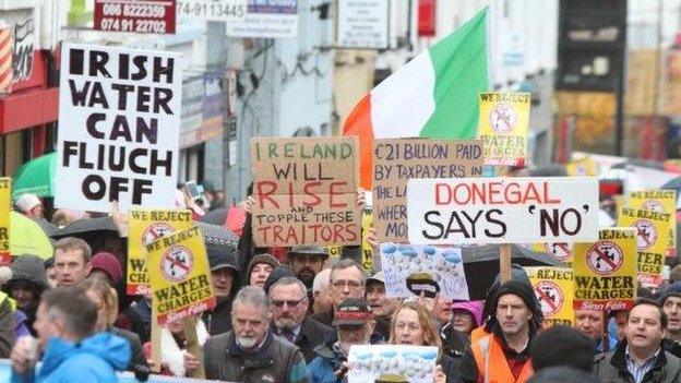 Anti-water charges protests took place in towns and cities across the Republic of Ireland