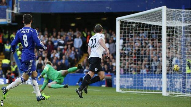 Oscar celebrates scoring for Chelsea against QPR