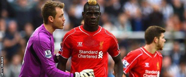 Mario Balotelli and Simon Mignolet