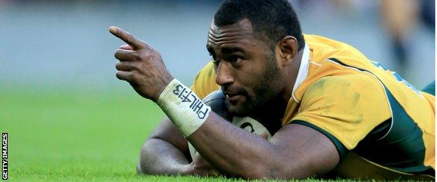 Australia's Tevita Kuridrani celebrates his second half try