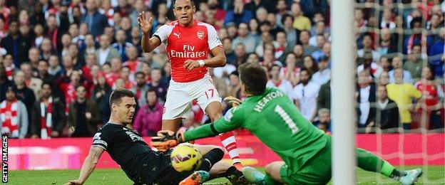 Alexis Sanchez is denied by Burnley goalkeeper Tom Heaton