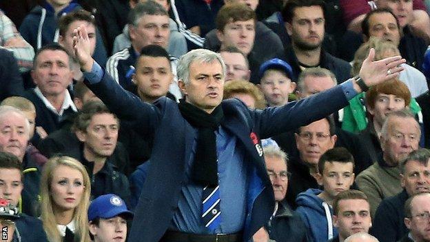 Chelsea manager Jose Mourinho reacts during the 2-1 win over QPR