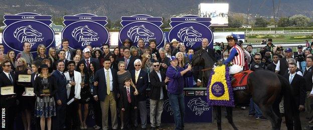 The winning scene at the Breeders' Cup