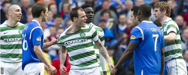 Anthony Stokes (centre) in a heated Old Firm exchange