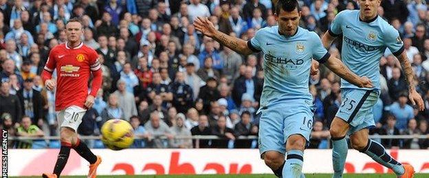 Sergio Aguero scores Manchester City's derby winner