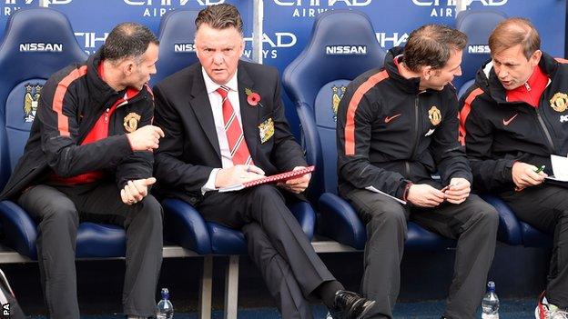 Manchester United manager Louis van Gaal (second left)