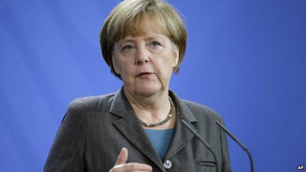 Angela Merkel speaking at a press conference in October 2014