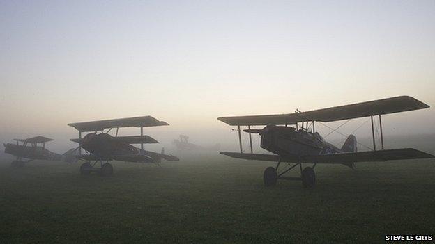 Airplanes at dawn at Stow Maries Aerodrome