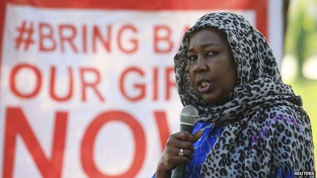 A campaigner from "#Bring Back Our Girls" addresses a rally calling for the release of the Abuja school girls who were abducted by Boko Haram militants (1 November 2014)