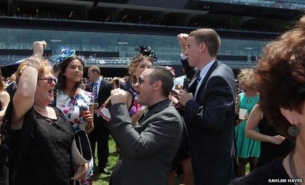 People celebrating at Randwick Racecourse