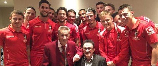 Ian Harte (right) and the Bournemouth team pose with the Chuckle Brothers