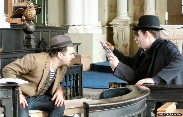 Actors rehearsing for the 39 Steps at the Holy Trinity Church in Sunderland