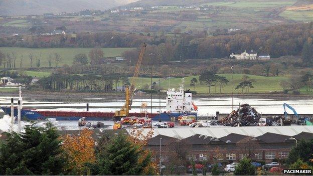 Firefighters at Warrenpoint harbour