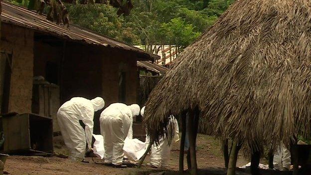 A burial team in Gbantama, Sierra Leone