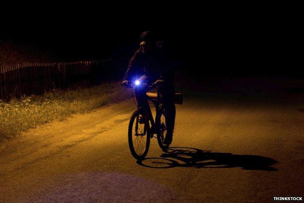 Cyclist in dark with light on