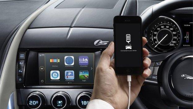 Smartphone and apps in Jaguar car