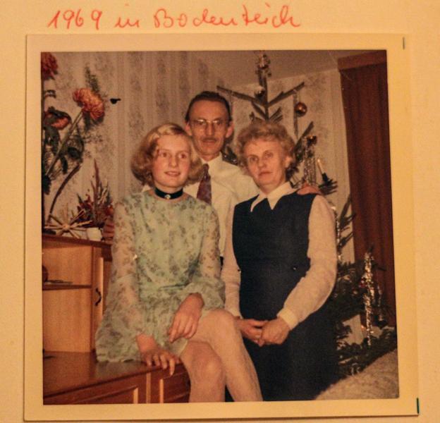 Daniela Walther with her parents after the move to West Germany - Christmas 1969