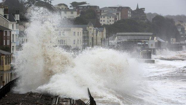 Flooded railway line in Dawlish