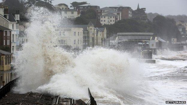 Flooded railway line in Dawlish