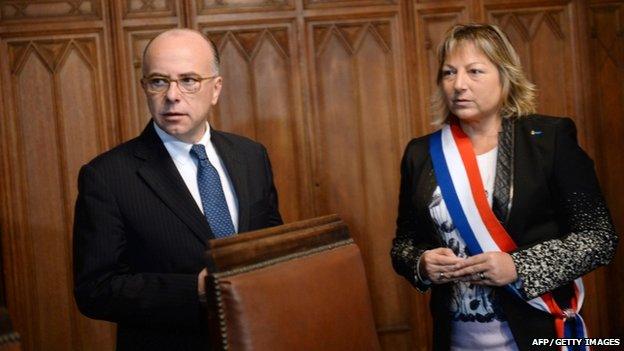 Bernard Cazeneuve with Calais mayor Natacha Bouchard