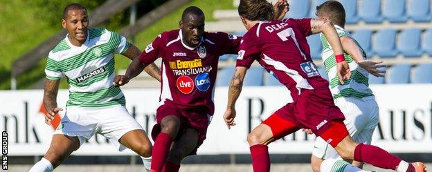 Gregory Tade in action for CFR Cluj against Celtic in 2013