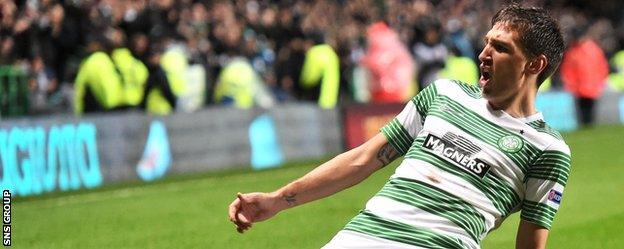 Celtic striker Stefan Scepovic celebrates his goal against Astra