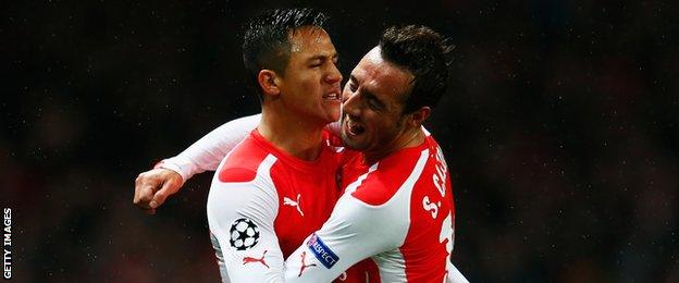 Alexis Sanchez celebrates scoring against Anderlecht