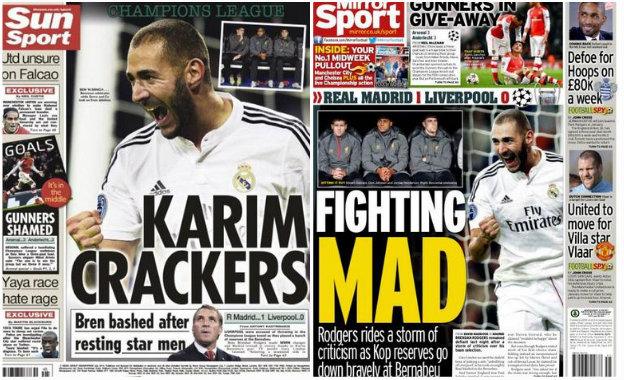 The Sun and Daily Mirror on Wednesday