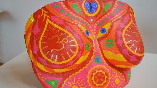 Sue Smith's breasts plaster cast, decorated by Joolz Halpin-Wood