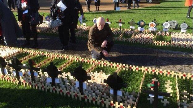 Wooden crosses outside Cardiff castle