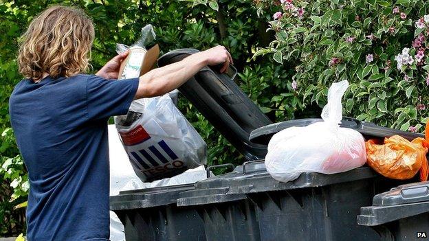 Person putting rubbish in a bin