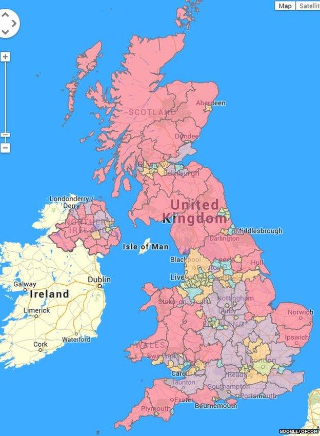 Ofcom mobile phone coverage map of the UK