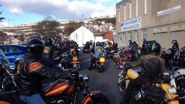 The Harley Davidson Owners' Club prepare to escort the singer's coffin