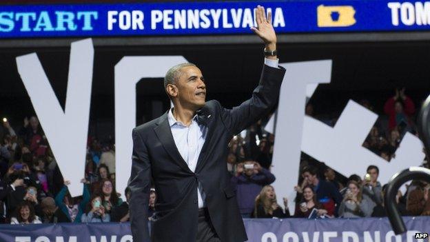 US President Barack Obama appeared in Philadelphia, Pennsylvania, on 2 November 2014