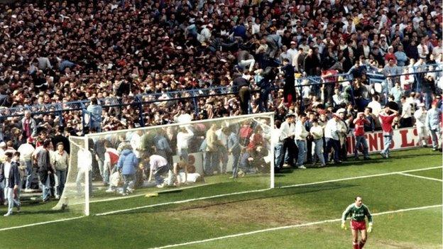 Fans in pens on Leppings Lane terrace