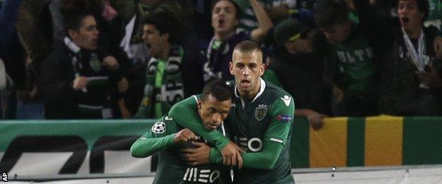 Nani celebrates after scoring for Sporting Lisbon