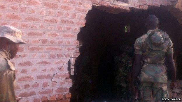 A hole made by a jailbreak in the north-eastern Nigerian town of Bama (May 2013)