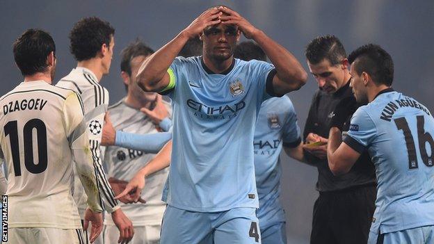 Manchester City captain Vincent Kompany reacts against CSKA