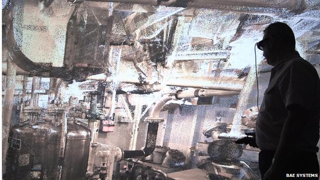 BAE engineer examining a ship's interior