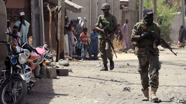 Nigerian soldiers on patrol