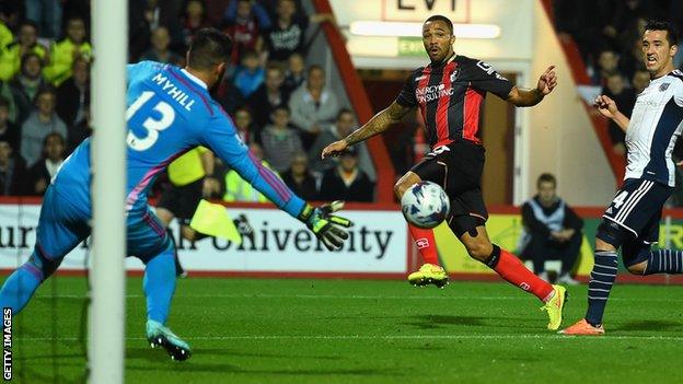 Callum Wilson scores against West Brom