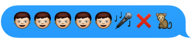 Emojis of five boys, a microphone, a red cross and a monkey