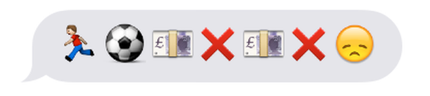 Emojis of a man running, a football, pound notes, red crosses and a sad face